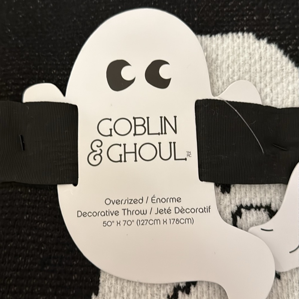GOBLIN & GHOUL BLACK GHOST PUMPKIN JACK O LANTERN OVERSIZED HALLOWEEN THROW NWT - Picture 9 of 13